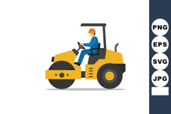 Construction worker operating yellow road roller heavy machi Product Image 1