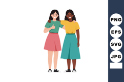 Two diverse young women friends standing together showing th Product Image 1