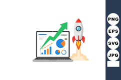 Rocket launching next to laptop screen showing rising busine Product Image 1