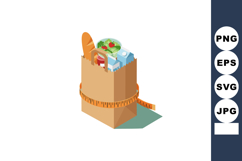 Grocery bag with healthy food items and measuring tape symbo Product Image 1