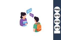 Two students communicating with speech bubbles in isometric Product Image 1