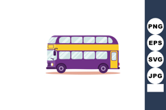 Double Decker Bus Vector Illustration in Purple and Yellow C Product Image 1
