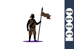 Tribal warrior holding spear with flag silhouette in brown a Product Image 1