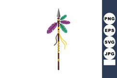 Native American style spear with colorful green and purple f Product Image 1