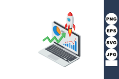 Laptop with growth chart and rocket symbolizing business suc Product Image 1