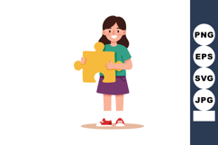 Girl holding yellow puzzle piece smiling happy standing vect Product Image 1