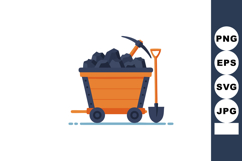 Mining cart filled with coal and tools including pickaxe and Product Image 1