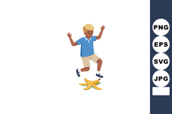 Boy about to slip on banana peel in playful surprise vector Product Image 1