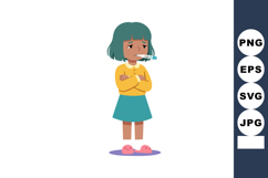 Sick girl with thermometer in mouth and crossed arms feeling Product Image 1