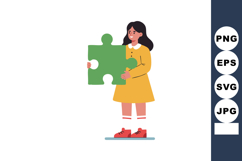 Girl holding large green puzzle piece wearing yellow dress a Product Image 1