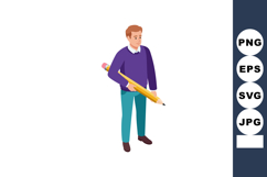 Man holding giant pencil standing in casual clothing creativ Product Image 1