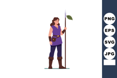 Female warrior holding spear with leaf standing confidently Product Image 1