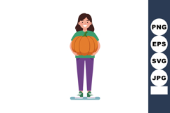 Girl holding large pumpkin autumn harvest celebration vector Product Image 1