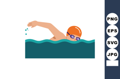 Swimmer in orange swim cap and goggles swimming freestyle in Product Image 1