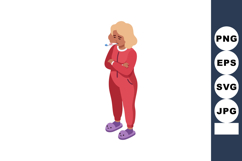 Sick woman standing with thermometer and purple slippers wea Product Image 1