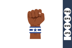 Raised fist with wristband featuring blue and white stripes Product Image 1