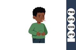 Sick boy holding stomach with thermometer feeling unwell and Product Image 1