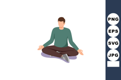Man sitting cross legged meditating in calm posture with cas Product Image 1