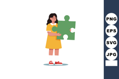 Girl holding large green puzzle piece educational concept ve Product Image 1