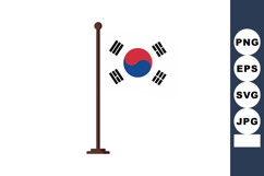 South Korea flag on flagpole vector illustration with red bl Product Image 1