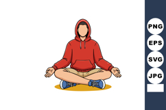 Person meditating cross-legged in red hoodie and blue sneake Product Image 1