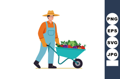 Farmer pushing wheelbarrow full of fresh colorful vegetables Product Image 1
