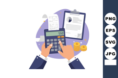 Hands using calculator with financial report clipboard and c Product Image 1