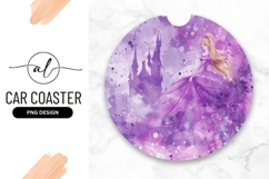 Princess With Castle Watercolor Round Car Coaster Product Image 1