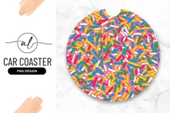 Pink Frosted Donut With Colorful Sprinkles Round Product Image 1