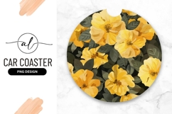 Yellow Flowers Illustration Round Car Coaster Png Product Image 1