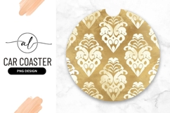 Gold Damask Pattern Round Car Coaster Png Product Image 1