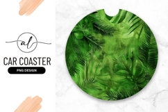 Green Tropical Leaves Round Car Coaster Png Product Image 1