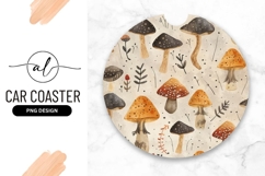 Watercolor Mushroom Pattern Round Car Coaster Png Product Image 1