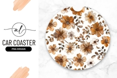 Watercolor Floral Round Car Coaster Design Product Image 1