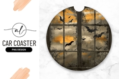 Spooky Bats Through Window Round Car Coaster Product Image 1