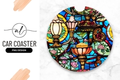 Floral Stained Glass Round Car Coaster Png Product Image 1