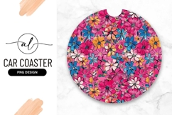 Floral Pattern Pink Background Round Car Coaster Product Image 1