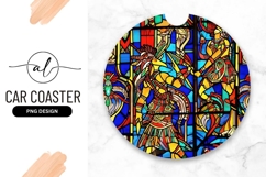 Aztec Warriors Stained Glass Round Car Coaster Product Image 1