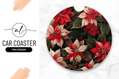 Poinsettia Christmas Floral Round Car Coaster Png Product Image 1