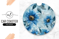 Blue Sunflower Floral Round Car Coaster Png Product Image 1