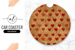 Vintage Red Hearts Pattern Round Car Coaster Png Product Image 1