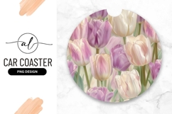 Purple And Cream Tulips Round Car Coaster Png Product Image 1
