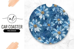 Blue Daisy Floral Pattern Round Car Coaster Product Image 1