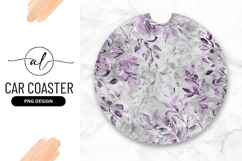 Round Car Coaster Png Purple Floral Texture Product Image 1