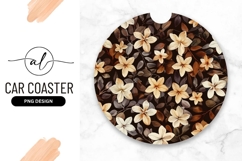 Floral Brown Beige Round Car Coaster Png Product Image 1