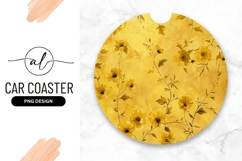 Golden Floral Pattern Round Car Coaster Png Product Image 1