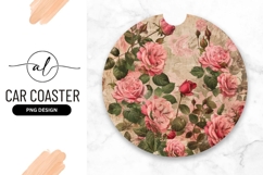 Pink Roses Round Car Coaster Png Product Image 1