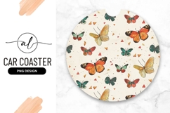 Round Butterfly Pattern For Car Coaster Png Product Image 1