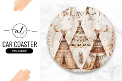 Watercolor Teepees Tribal Illustration Round Car Coaster Product Image 1