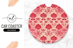 Red Floral Damask Round Car Coaster Png Product Image 1